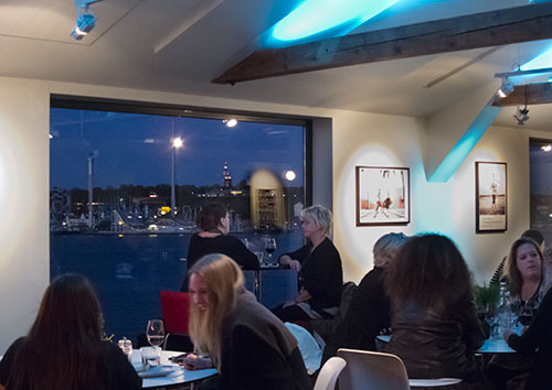 A nice café at Fotografiska with a panoramic view over Stockholm
